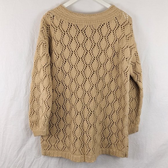 VINTAGE 90s Crochet Knit Tan Sweater Size M - Picture 2 of 4